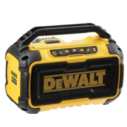 Kollane DeWalt Bluetooth kõlar, topeltvõre disainiga.