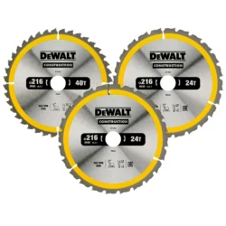 Kolm saeketta DeWalt 216 mm ehituseks.